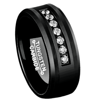 Tungsten Rings for Men Wedding Bands for Him Womens Wedding Bands for Her 6mm Black Diamonds Inlay Comfort Fit - ErikRayo.com