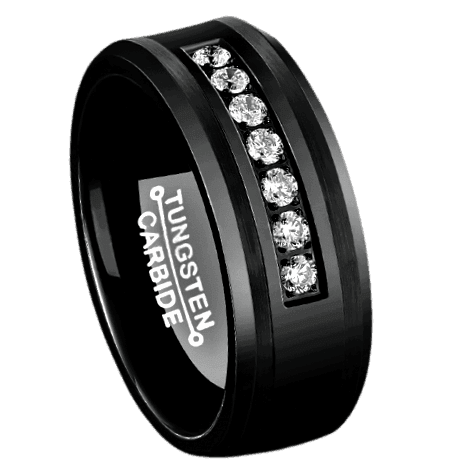 Tungsten Rings for Men Wedding Bands for Him Womens Wedding Bands for Her 6mm Black Diamonds Inlay Comfort Fit - Jewelry Store by Erik Rayo