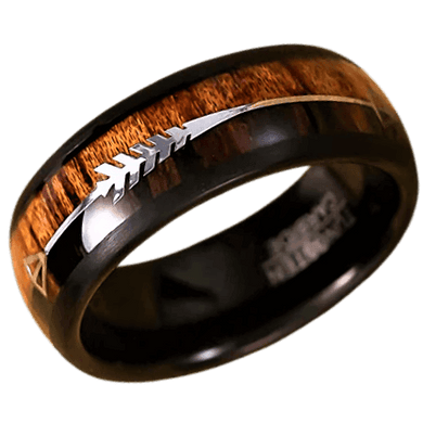 Tungsten Rings for Men Wedding Bands for Him Womens Wedding Bands for Her 6mm Black Dome Wood and Arrow - Jewelry Store by Erik Rayo