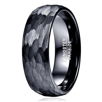 Tungsten Rings for Men Wedding Bands for Him Womens Wedding Bands for Her 6mm Black Hammered Handmade - Jewelry Store by Erik Rayo