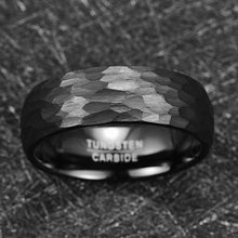 Load image into Gallery viewer, Tungsten Rings for Men Wedding Bands for Him Womens Wedding Bands for Her 6mm Black Hammered Handmade - Jewelry Store by Erik Rayo
