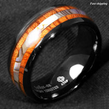Load image into Gallery viewer, Tungsten Rings for Men Wedding Bands for Him Womens Wedding Bands for Her 6mm Black Koa Wood Abalone - Jewelry Store by Erik Rayo
