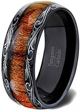 Load image into Gallery viewer, Engagement Rings for Women Mens Wedding Bands for Him and Her Promise / Bridal Mens Womens Rings Black Koa Wood Inlay Dome Flower Design - Jewelry Store by Erik Rayo
