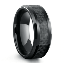 Load image into Gallery viewer, Tungsten Rings for Men Wedding Bands for Him Womens Wedding Bands for Her 6mm Black on Black Carbon Fiber - Jewelry Store by Erik Rayo
