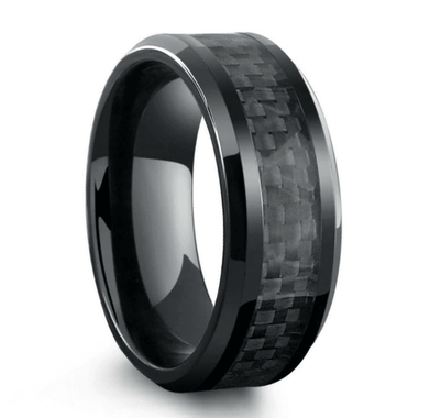 Tungsten Rings for Men Wedding Bands for Him Womens Wedding Bands for Her 6mm Black on Black Carbon Fiber - Jewelry Store by Erik Rayo