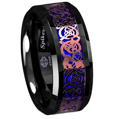 Mens Wedding Band Rings for Men Wedding Rings for Womens / Mens Rings Black Rose Gold Celtic Dragon Attractive - Jewelry Store by Erik Rayo