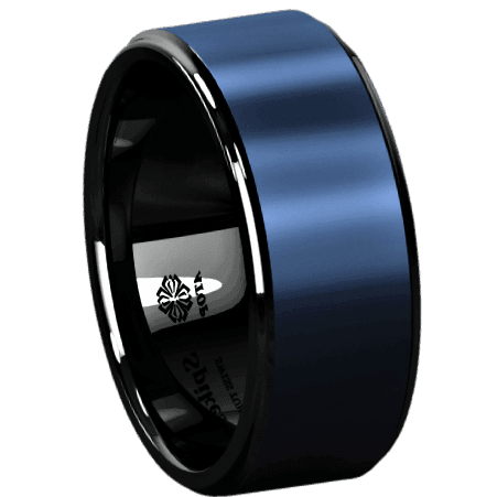 Tungsten Rings for Men Wedding Bands for Him Womens Wedding Bands for Her 6mm Black Sea Blue Brushed Center - Jewelry Store by Erik Rayo