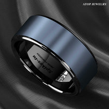 Load image into Gallery viewer, Tungsten Rings for Men Wedding Bands for Him Womens Wedding Bands for Her 6mm Black Sea Blue Brushed Center - Jewelry Store by Erik Rayo
