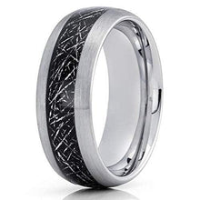 Load image into Gallery viewer, Tungsten Rings for Men Wedding Bands for Him Womens Wedding Bands for Her 6mm Black Silver Meteorite Inlay - Jewelry Store by Erik Rayo
