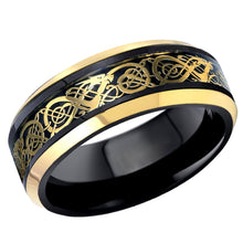 Load image into Gallery viewer, Tungsten Rings for Men Wedding Bands for Him Womens Wedding Bands for Her 6mm Black Yellow Gold Loyal Celtic Dragon Knot - Jewelry Store by Erik Rayo
