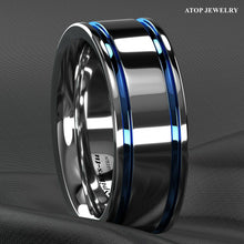 Load image into Gallery viewer, Mens Wedding Band Rings for Men Wedding Rings for Womens / Mens Rings Blue Grooved Lines - Jewelry Store by Erik Rayo
