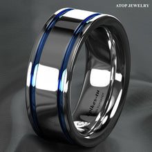 Load image into Gallery viewer, Mens Wedding Band Rings for Men Wedding Rings for Womens / Mens Rings Blue Grooved Lines - Jewelry Store by Erik Rayo
