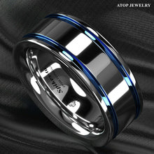 Load image into Gallery viewer, Mens Wedding Band Rings for Men Wedding Rings for Womens / Mens Rings Blue Grooved Lines - Jewelry Store by Erik Rayo
