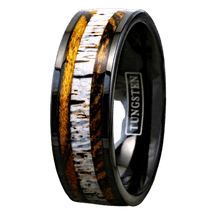 Load image into Gallery viewer, Men&#39;s Wedding Band Rings - Bocote Wood and Deer Antler Wedding Ring for Men and Women
