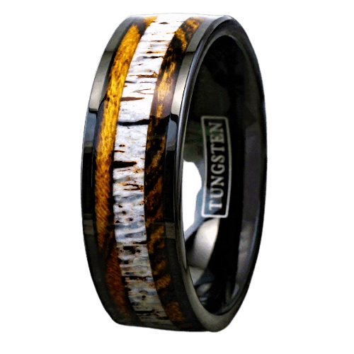 Men's Wedding Band Rings - Bocote Wood and Deer Antler Wedding Ring for Men and Women