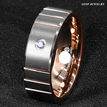 Load image into Gallery viewer, Tungsten Rings for Men Wedding Bands for Him Womens Wedding Bands for Her 6mm Brushed Silver Rose Gold Diamond - Jewelry Store by Erik Rayo
