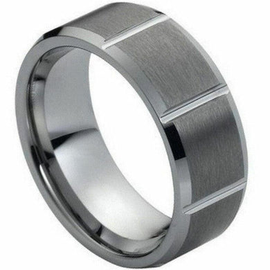 Tungsten Rings for Men Wedding Bands for Him Womens Wedding Bands for Her 6mm Brushed with Square Grooves - Jewelry Store by Erik Rayo