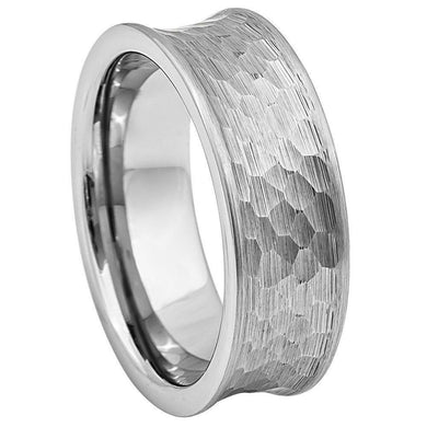 Tungsten Rings for Men Wedding Bands for Him Womens Wedding Bands for Her 6mm Concave Hammered Brush - Jewelry Store by Erik Rayo