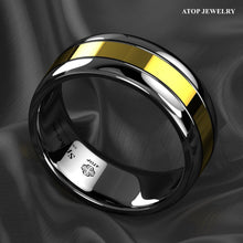 Load image into Gallery viewer, Tungsten Rings for Men Wedding Bands for Him Womens Wedding Bands for Her 6mm Dome Black Grooved Gold Center - Jewelry Store by Erik Rayo

