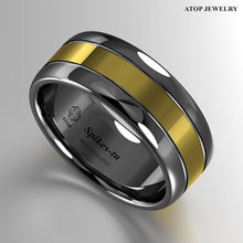 Load image into Gallery viewer, Tungsten Rings for Men Wedding Bands for Him Womens Wedding Bands for Her 6mm Dome Black Grooved Gold Center - Jewelry Store by Erik Rayo
