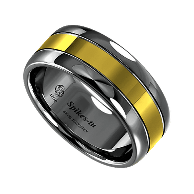Engagement Rings for Women Mens Wedding Bands for Him and Her Promise / Bridal Mens Womens Rings Dome Black Grooved Gold Center - Jewelry Store by Erik Rayo