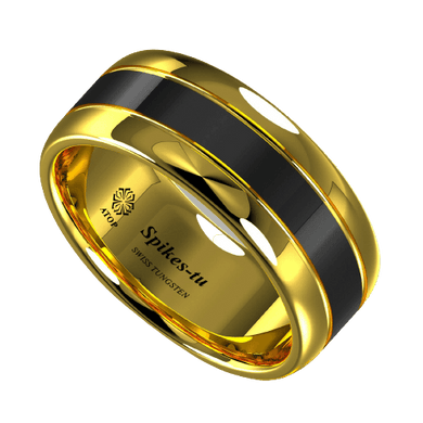 Mens Wedding Band Rings for Men Wedding Rings for Womens / Mens Rings Dome Polish Gold Black Center - Jewelry Store by Erik Rayo