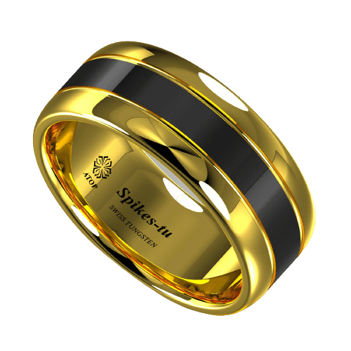 Tungsten Rings for Men Wedding Bands for Him Womens Wedding Bands for Her 6mm Dome Polish Gold Black Center - Jewelry Store by Erik Rayo