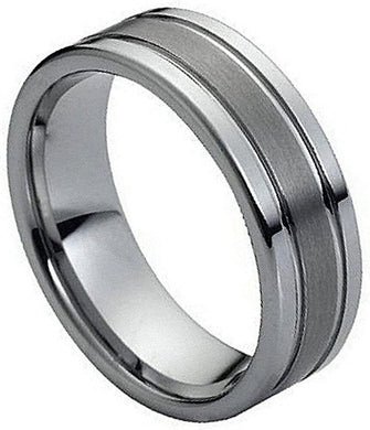 Tungsten Rings for Men Wedding Bands for Him Womens Wedding Bands for Her 6mm Double Grooved with Brushed Center - Jewelry Store by Erik Rayo