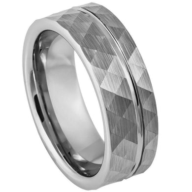 Tungsten Rings for Men Wedding Bands for Him Womens Wedding Bands for Her 6mm Faceted Diamond Cut Brushed Groove Line - Jewelry Store by Erik Rayo