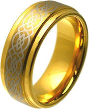Load image into Gallery viewer, Tungsten Rings for Men Wedding Bands for Him Womens Wedding Bands for Her 6mm Gold Plated Brushed Center Celtic Design - Jewelry Store by Erik Rayo
