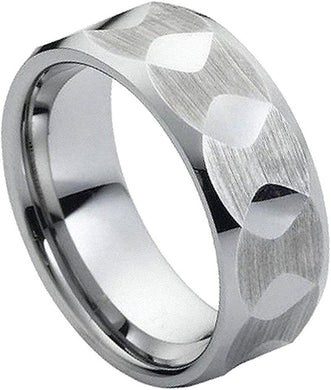 Tungsten Rings for Men Wedding Bands for Him Womens Wedding Bands for Her 6mm Hammered Beveled Edge Brushed with Shiny Facet - Jewelry Store by Erik Rayo