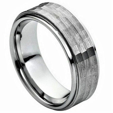 Tungsten Rings for Men Wedding Bands for Him Womens Wedding Bands for Her 6mm Hammered Center - Jewelry Store by Erik Rayo