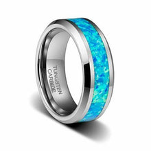 Load image into Gallery viewer, Tungsten Rings for Men Wedding Bands for Him Womens Wedding Bands for Her 6mm Hawaiian Opal Blue Inlay - Jewelry Store by Erik Rayo
