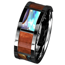 Load image into Gallery viewer, Men&#39;s Wedding Band Rings - Real Wood Abalone Shell with Opal - Wedding Rings for Men and Women
