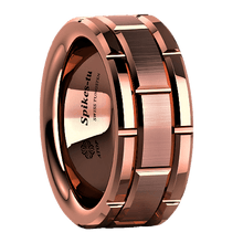 Load image into Gallery viewer, Tungsten Rings for Men Wedding Bands for Him Womens Wedding Bands for Her 6mm Rose Gold Bushed Brick Pattern - Jewelry Store by Erik Rayo

