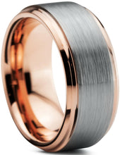 Load image into Gallery viewer, Tungsten Rings for Men Wedding Bands for Him Womens Wedding Bands for Her 6mm Rose Gold Inner with Silver Brushed Finish - Jewelry Store by Erik Rayo
