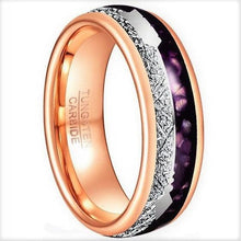 Load image into Gallery viewer, Tungsten Rings for Men Wedding Bands for Him Womens Wedding Bands for Her 6mm Rose Gold Purple Agate Meteorite Arrow - Jewelry Store by Erik Rayo
