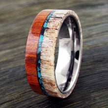 Load image into Gallery viewer, Mens Wedding Band Rings for Men Wedding Rings for Womens / Mens Rings Sandalwood With Deer Antler and Turquoise - Jewelry Store by Erik Rayo
