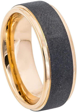 Tungsten Rings for Men Wedding Bands for Him Womens Wedding Bands for Her 6mm Sandblasted Finish Center Stepped Edge Rose Gold - Jewelry Store by Erik Rayo