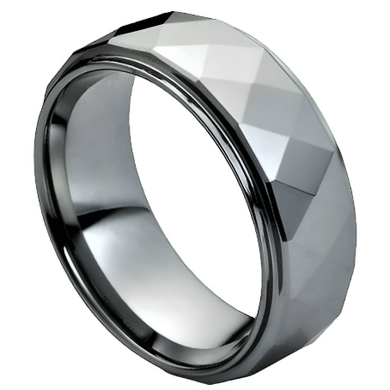 Tungsten Rings for Men Wedding Bands for Him Womens Wedding Bands for Her 6mm Shiny Facet Diamond Cut Design - Jewelry Store by Erik Rayo