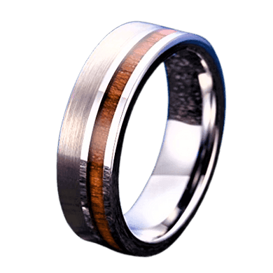 Mens Wedding Band Rings for Men Wedding Rings for Womens / Mens Rings Silver Black Off Center Koa Wood - Jewelry Store by Erik Rayo