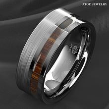 Load image into Gallery viewer, Engagement Rings for Women Mens Wedding Bands for Him and Her Promise / Bridal Mens Womens Rings Silver Black Off Center Koa Wood - Jewelry Store by Erik Rayo
