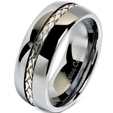 Tungsten Rings for Men Wedding Bands for Him Womens Wedding Bands for Her 6mm Silver Braid Inlay Wedding Band - Jewelry Store by Erik Rayo