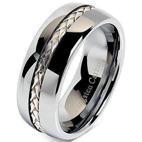 Tungsten Rings for Men Wedding Bands for Him Womens Wedding Bands for Her 6mm Silver Inlay Titanium Color - Jewelry Store by Erik Rayo