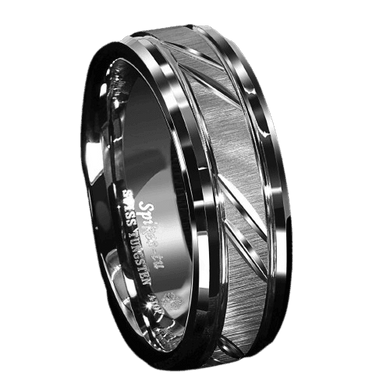 Tungsten Rings for Men Wedding Bands for Him Womens Wedding Bands for Her 6mm Silver Leaf New Brushed Style - Jewelry Store by Erik Rayo