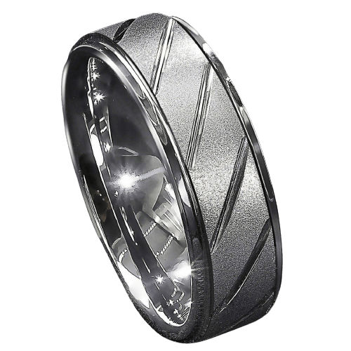 Tungsten Rings for Men Wedding Bands for Him Womens Wedding Bands for Her 6mm Silver Sandblasted Finish Groove - Jewelry Store by Erik Rayo