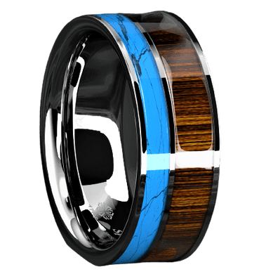 Tungsten Rings for Men Wedding Bands for Him Womens Wedding Bands for Her 6mm Silver Turquoise & Koa Wood Wedding Band Jewelry - Jewelry Store by Erik Rayo