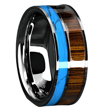 Engagement Rings for Women Mens Wedding Bands for Him and Her Promise / Bridal Mens Womens Rings Silver Turquoise & Koa Wood Wedding Band Jewelry - Jewelry Store by Erik Rayo