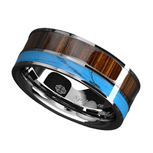 Load image into Gallery viewer, Engagement Rings for Women Mens Wedding Bands for Him and Her Promise / Bridal Mens Womens Rings Silver Turquoise &amp; Koa Wood Wedding Band Jewelry - Jewelry Store by Erik Rayo
