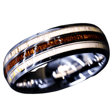 Tungsten Rings for Men Wedding Bands for Him Womens Wedding Bands for Her 6mm Silver With Antler Koa Wood - ErikRayo.com